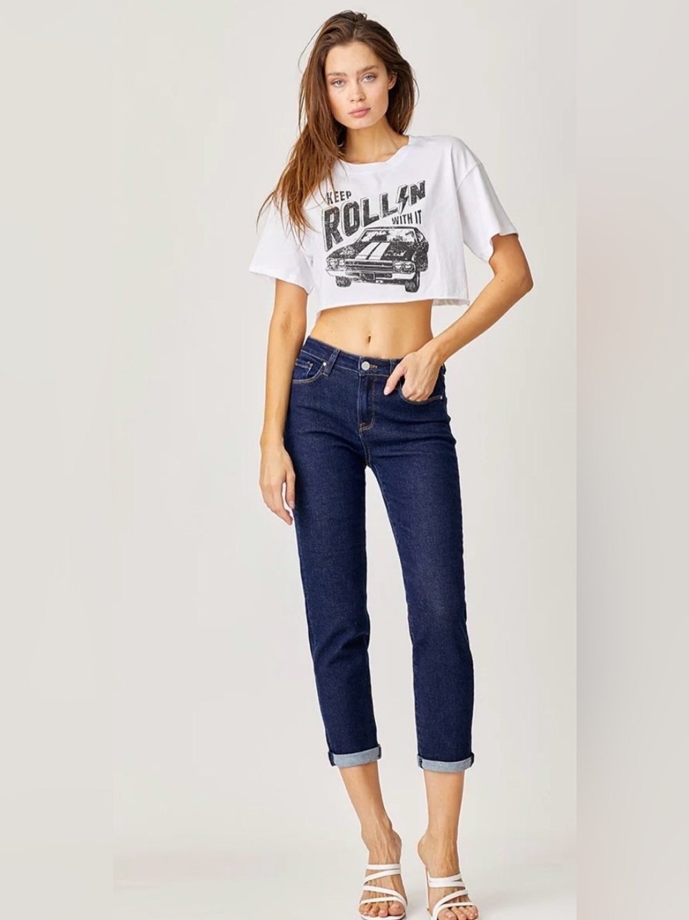 Risen Remi Mid Rise Boyfriend Crop Jeans Size 29 Dark Wash Classic Non Distress